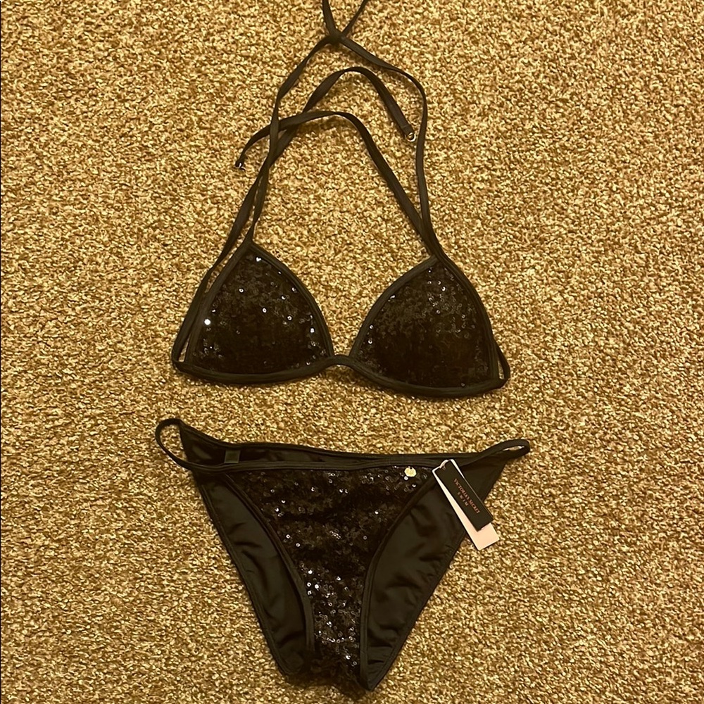 NWT Black Victoria’s Secret Sequin Bikini Set